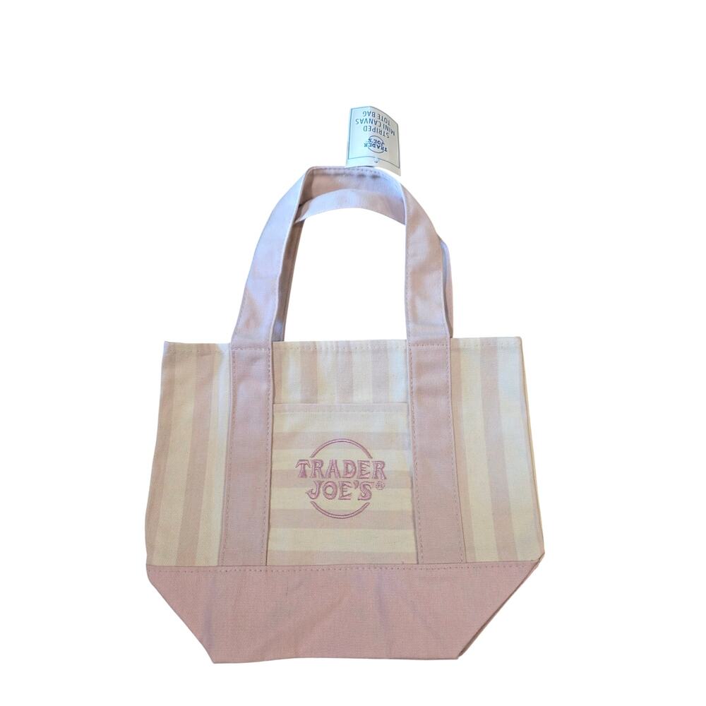 Trader Joe’s Mini Striped Canvas Tote Bag Pink NEW Reusable Sustainable